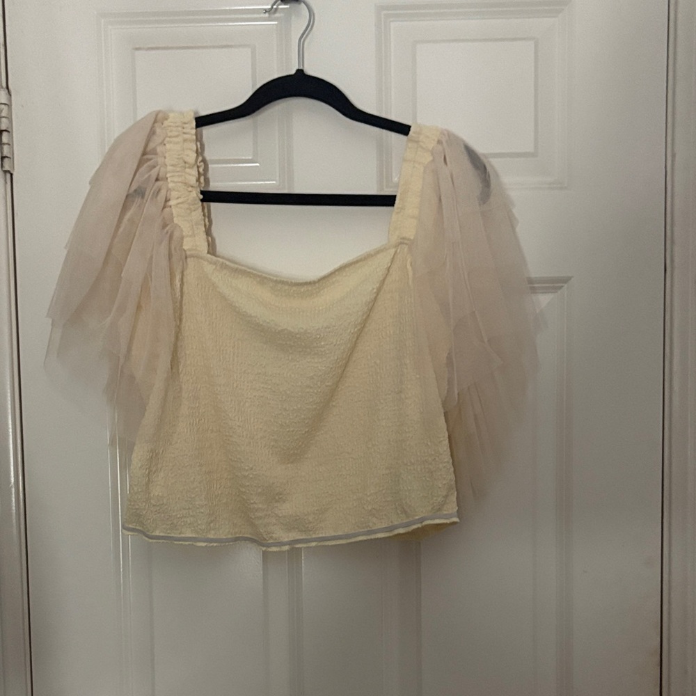SHEIN Cream Blouse with Tulle Sleeves